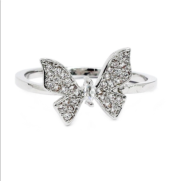 Free Post plated NWT Sizes 6,7 CZ stones Butterfly 925 Sterling Silver ring